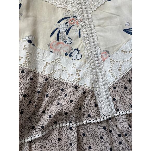 Anthropologie Leifnotes Field Biology Floral Lace Trim Midi Dress Cream Size 4 - Picture 11 of 12